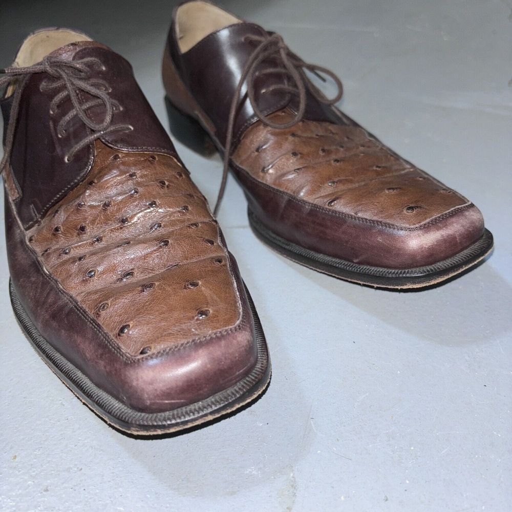 Vero Cuoio Genuine Ostrich Made In Spain Men's 10.5M Brown‎ Lace Up Oxford Shoes